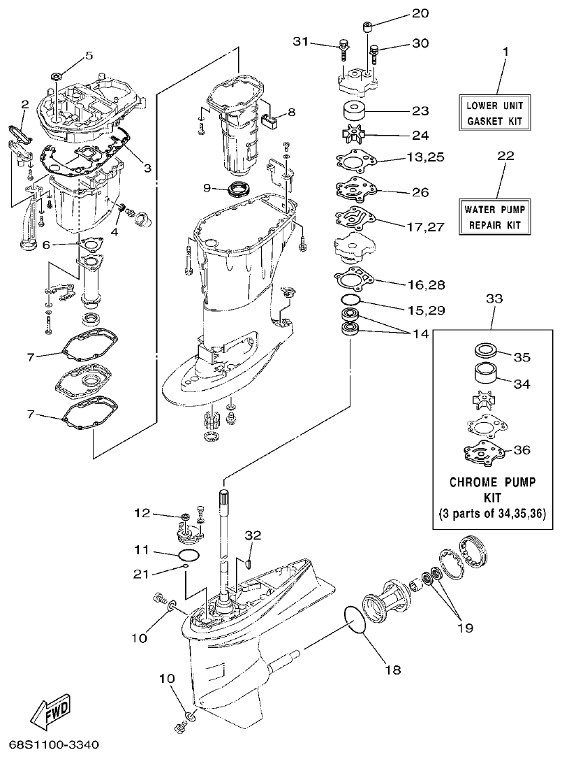 Yamaha FT60B REPAIR KIT 3 parts diagram